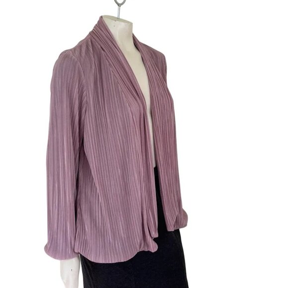 CHICO'S Easywear Accordion Pleated Bubble Hem Open Front Jacket  Mauve Pink SZ M - Picture 4 of 10